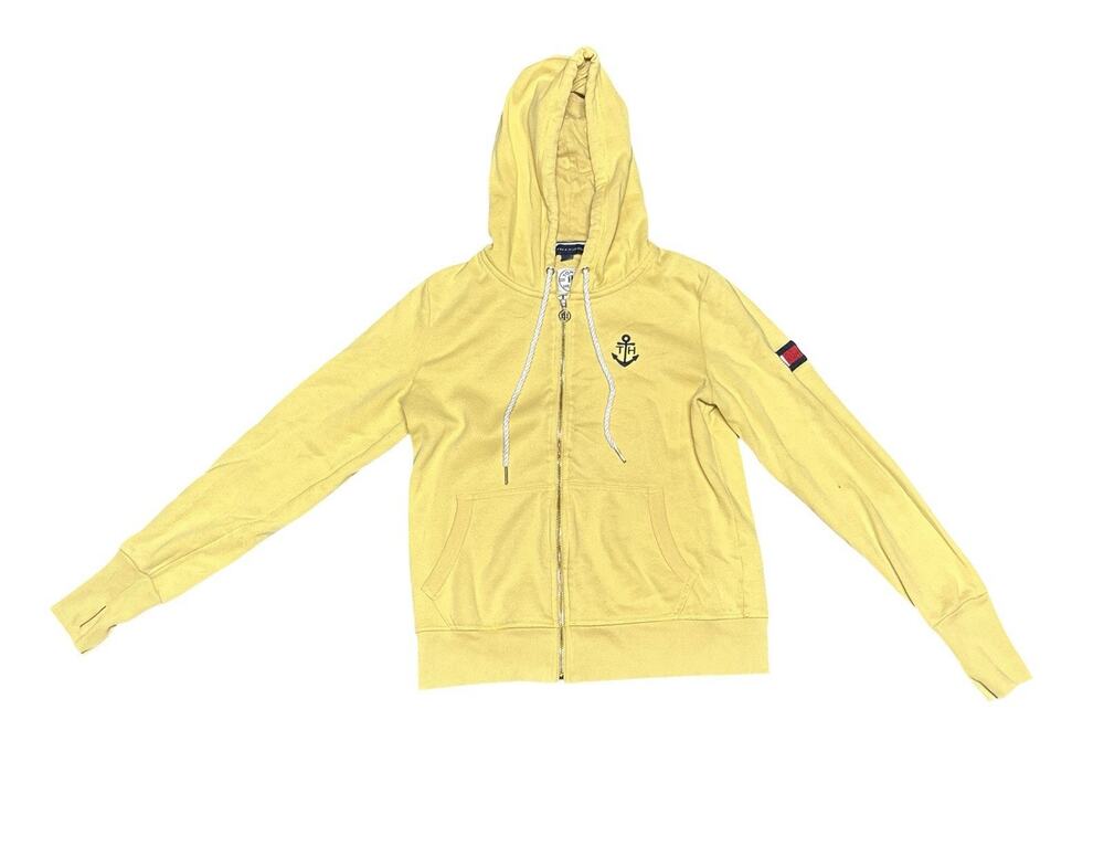 Tommy Hilfiger Women’s Small Yellow Full Zip Hoodie Anchor Logo Small Stain